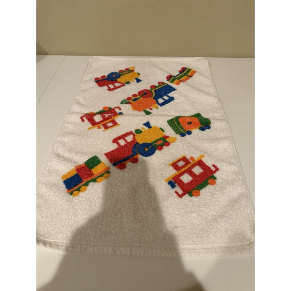 Vintage Springmaid Baby Washcloth Train Pattern Cotton Nursery Bath Cloth‎